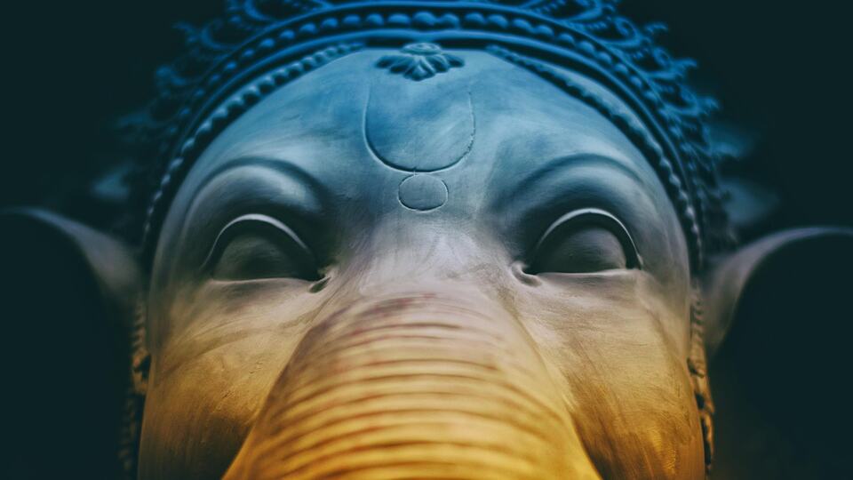 Close-up of a statue of the elephant-headed god Ganesha