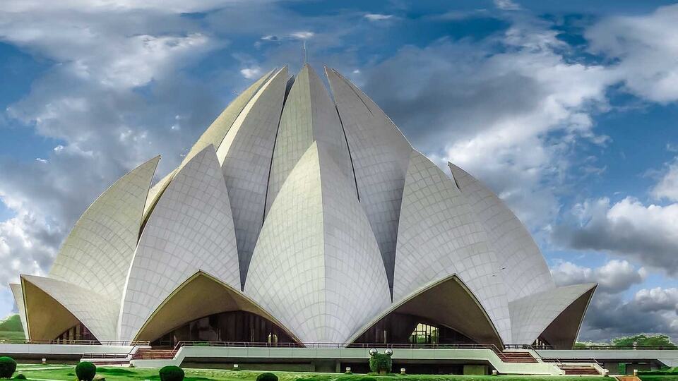 The white petal-shaped Lotus Temple in New Delhi