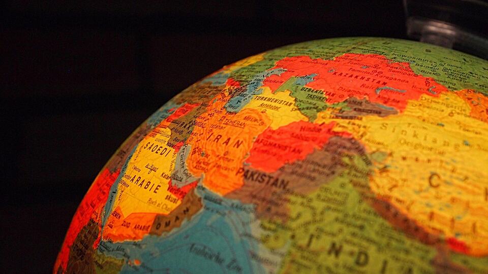 Illuminated globe showing India and South Asia