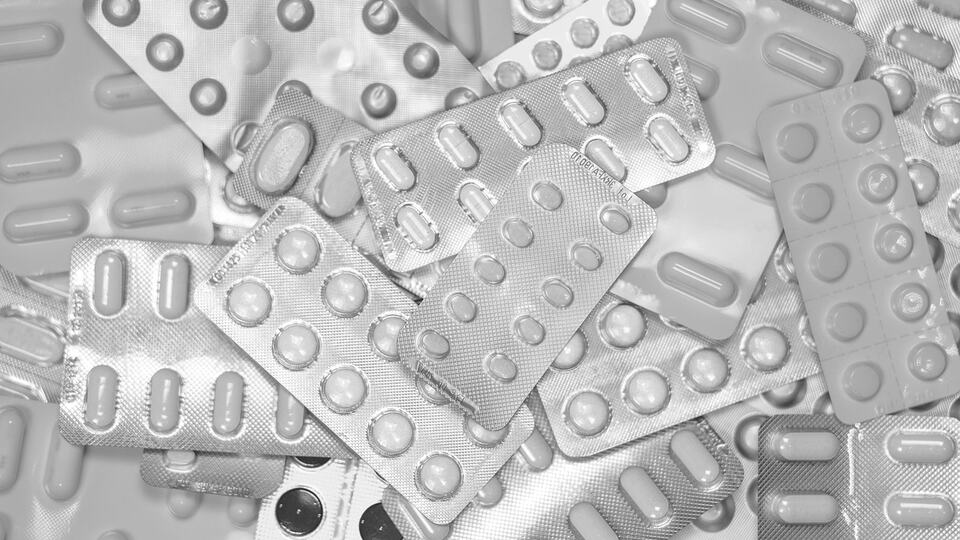 Assorted medicine tablets and capsules from a pharmacy
