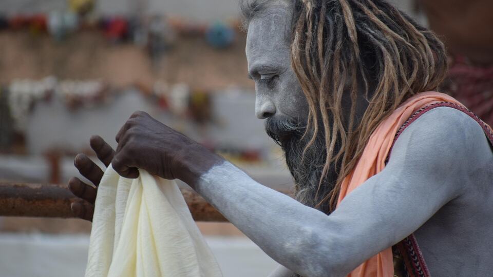 A sadhu holy man with long dreadlocks in Varanasi